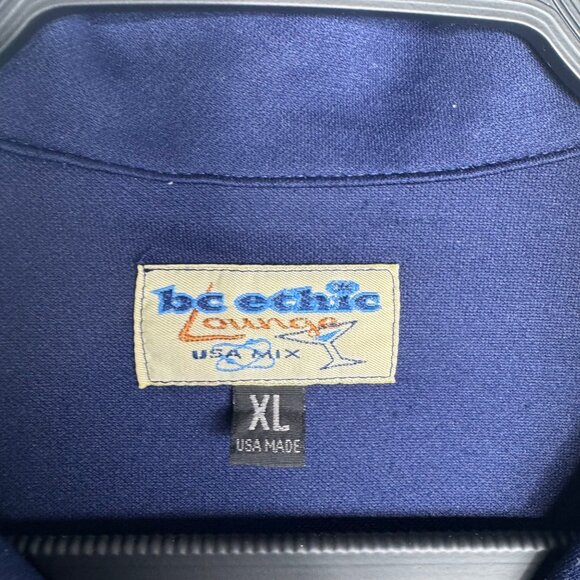 VTG bc ethic Lounge Mens XL Blue Geometric‎ Bowling Shirt 3 Star Brand USA - Picture 2 of 9